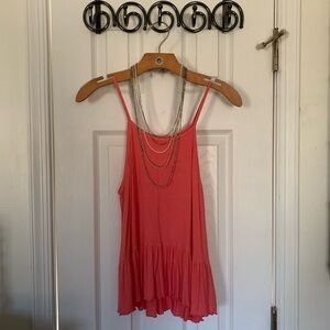 AEO Pink Soft & Sexy Ribbed Ruffle Hem Tunic